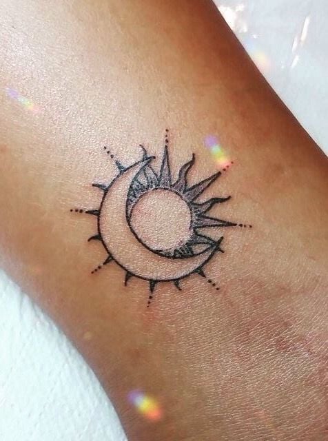 Geometrical Sun And Moon Tattoo