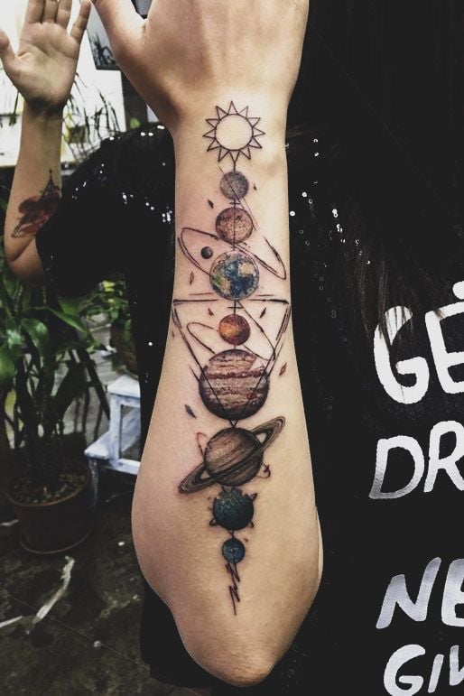 Planets And Sun Tattoo