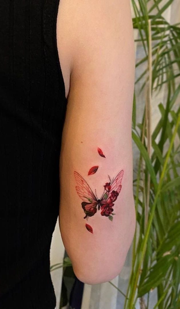 Rose butterfly tattoo
