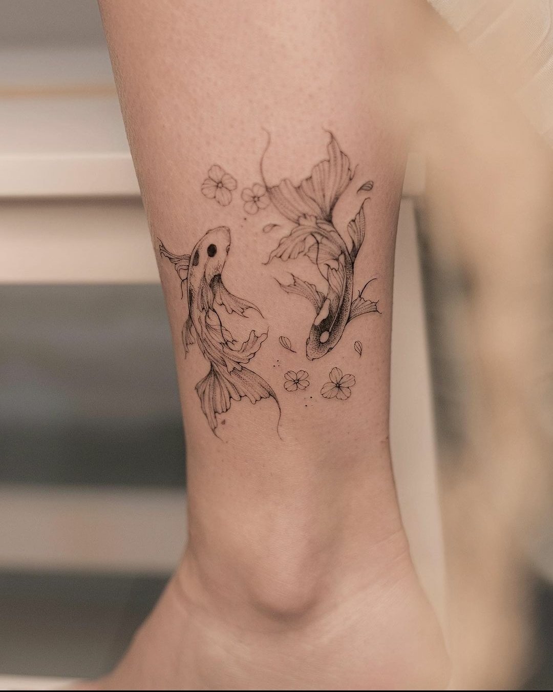 Koi fish with flowers tattoo-34