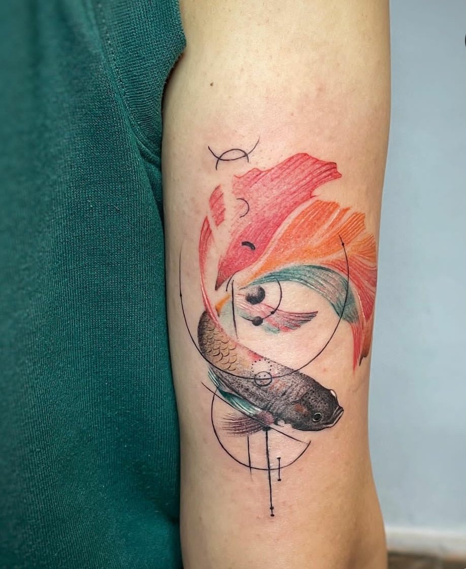 Koi fish with abstract design tattoo-39