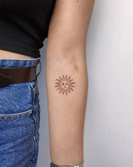 Small Elbow Sun Tattoo