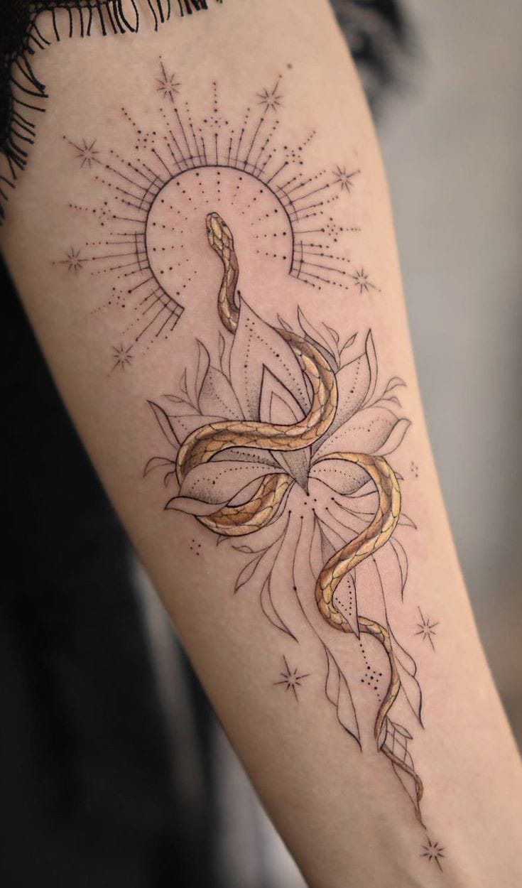 Sun with snake tattoo