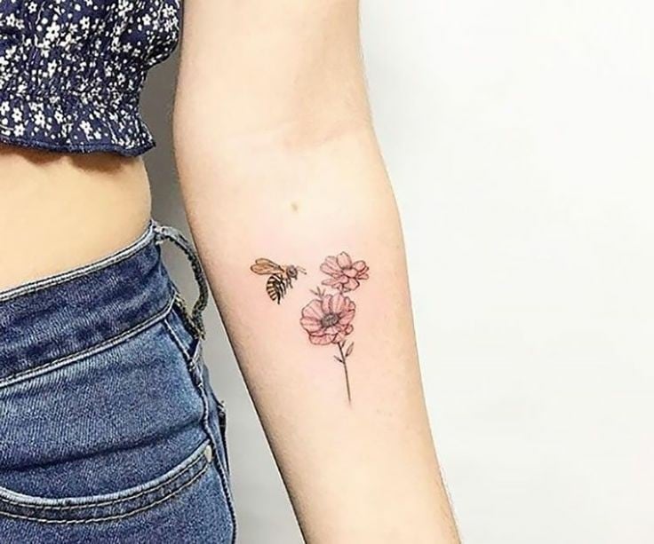 Flower with bee tattoo-13