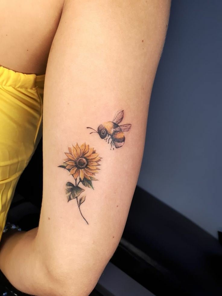 Sunflower with bee tattoo-12