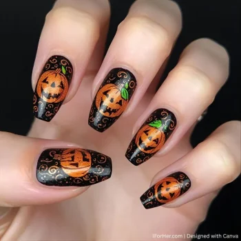 Halloween Nails With Pumpkin - 1