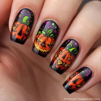 Halloween Nails With Pumpkin - 5