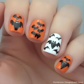 Halloween Nails with Bats - 4