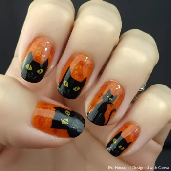 Halloween Nails with Cat - 1