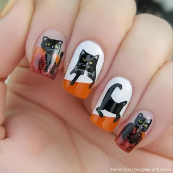 Halloween Nails with Cat - 2