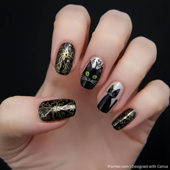 Halloween Nails with Cat - 5