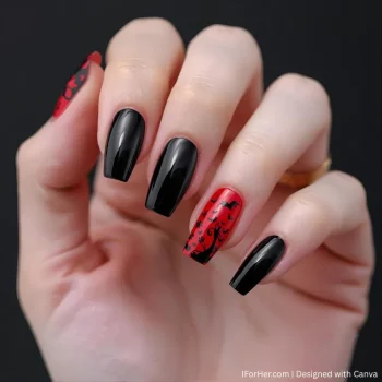 Red Black Halloween Nails - 1