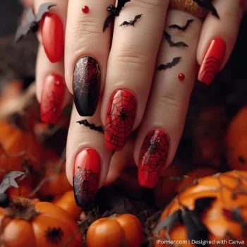 Red Black Halloween Nails - 2