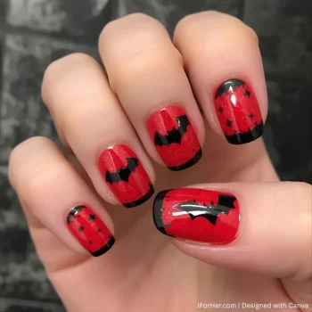 Red Black Halloween Nails - 3
