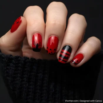 Red Black Halloween Nails - 4