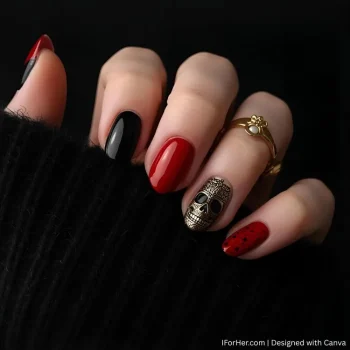 Red Black Halloween Nails - 5