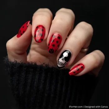 Red Black Halloween Nails - 6