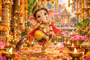 CUTE GANESH DANCING WITH LOTUS