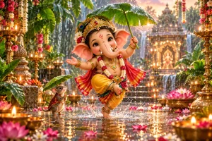 Cute Ganesh dancing in rain