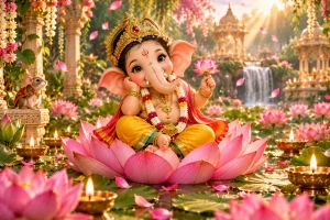 Cute ganesh with sitting Lotus